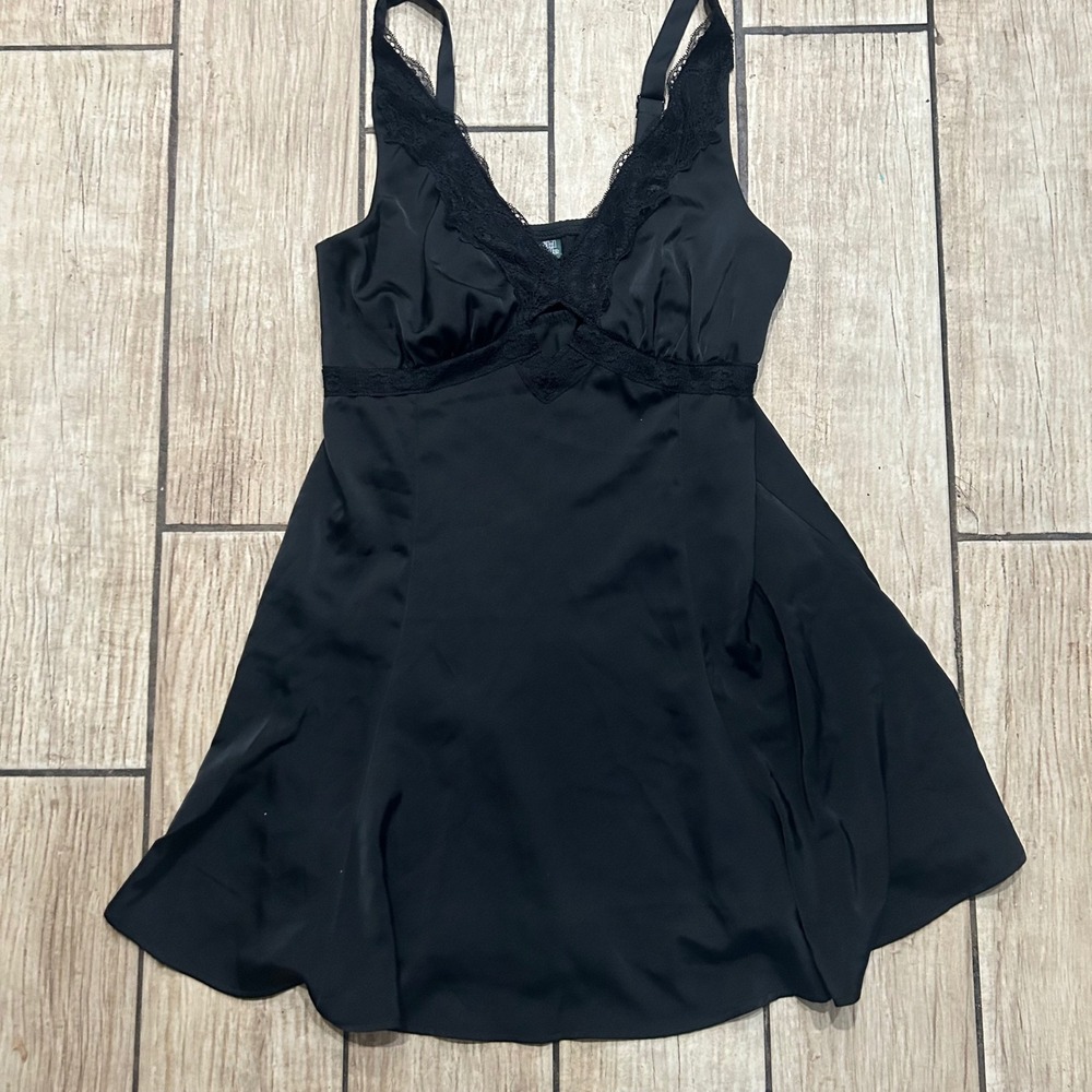 Black lace slip goth feminine special occasion dress size M